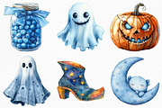 Watercolor Blue Patchwork Halloween, an Illustration by Craft Nest (Thumbnail 2 of 6)