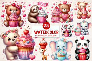 Valentine Animal Cupcake Clipart