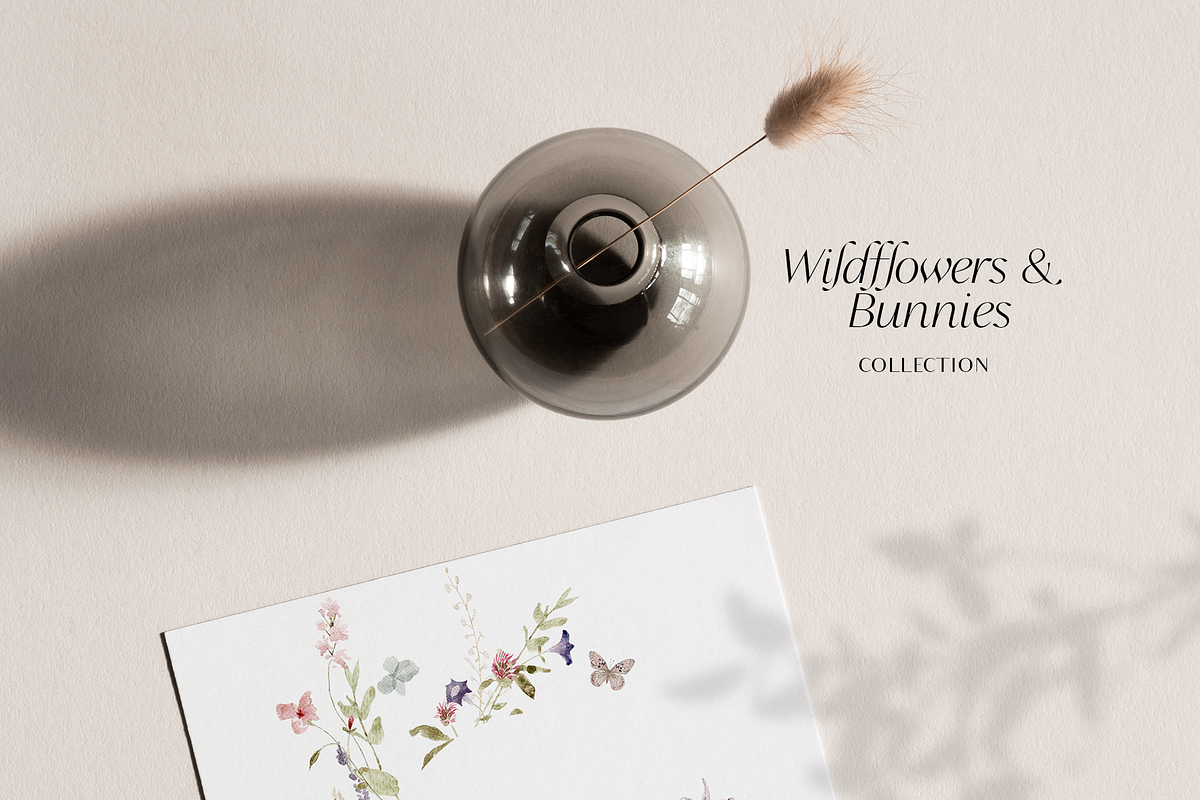 Watercolor wildflowers & Bunnies Set, a Graphic by Grace Noboa Illustrations (Photo 12 of 14)