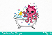 Squid Clipart  Funny Squid T-Shirt, an Illustration by Watercolor design (Thumbnail 1 of 3)