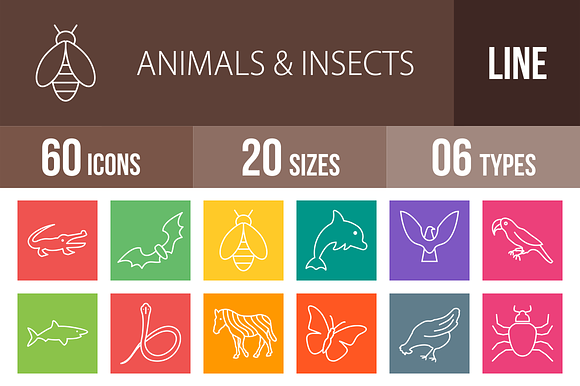 60 Animals Insects Line Multicolor