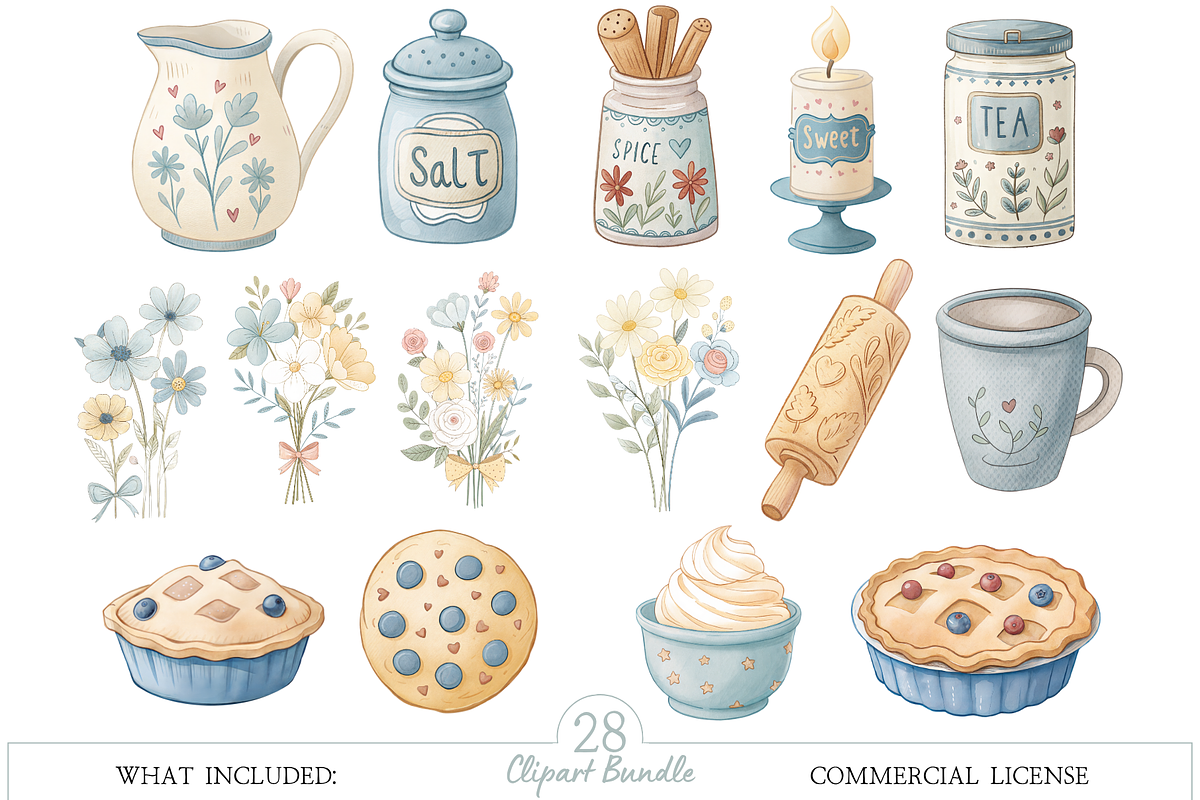 Cute Baking Watercolor Clipart, an Illustration by MockupWizard (Photo 2 of 5)