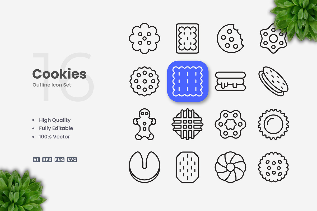 Cookies Outline Icons, an Outline Icon by Upnowgraphic
