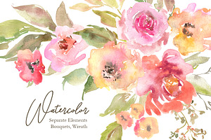 Watercolor Blush Pink Flowers, an Illustration by GraphicsDish