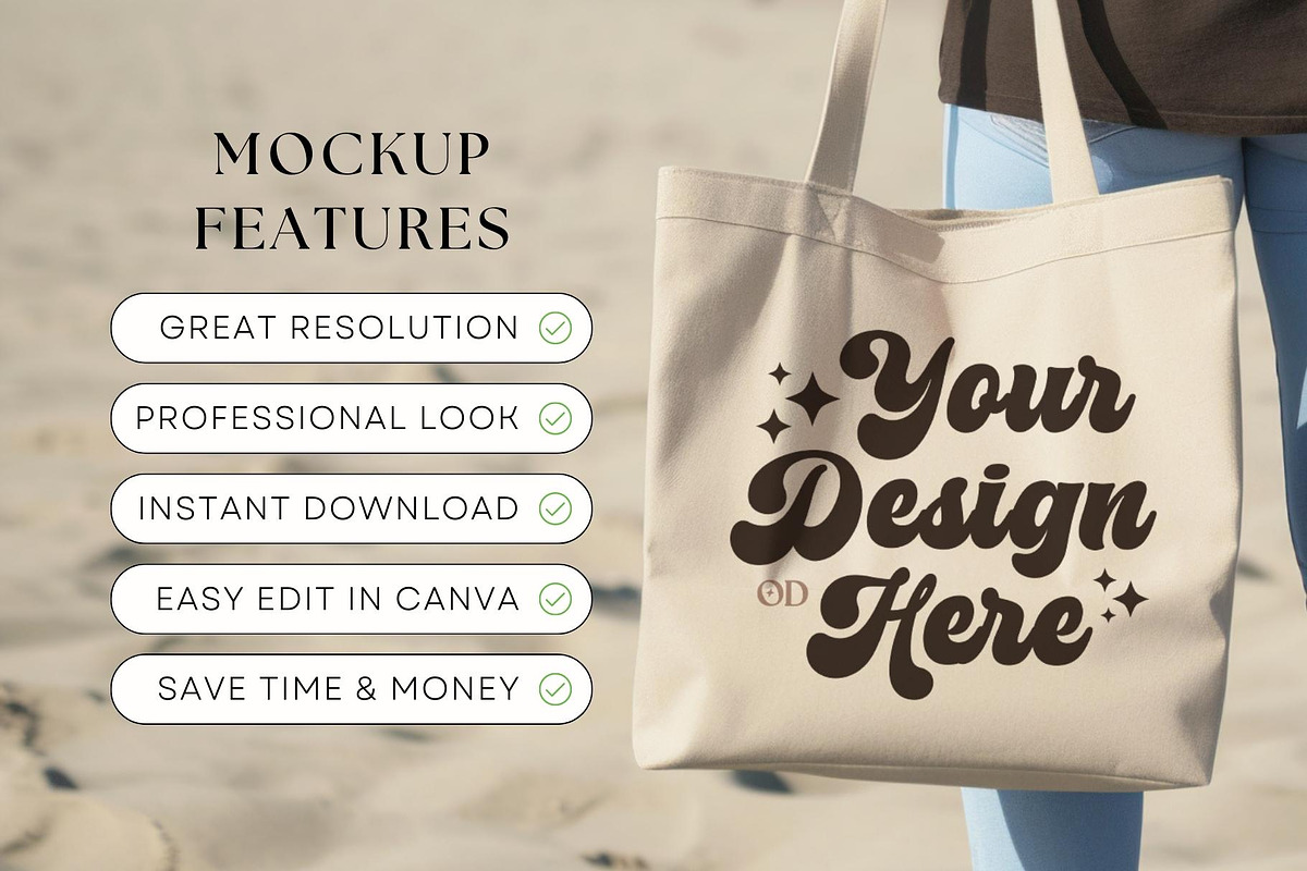 Natural Tote Bag Mockup, Beach Mock, a Merchandise Mockup by OniriqveDesigns (Photo 2 of 3)