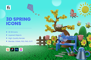 Spring Illustration in 3D, an Environmental 3D Model by Flat Icons