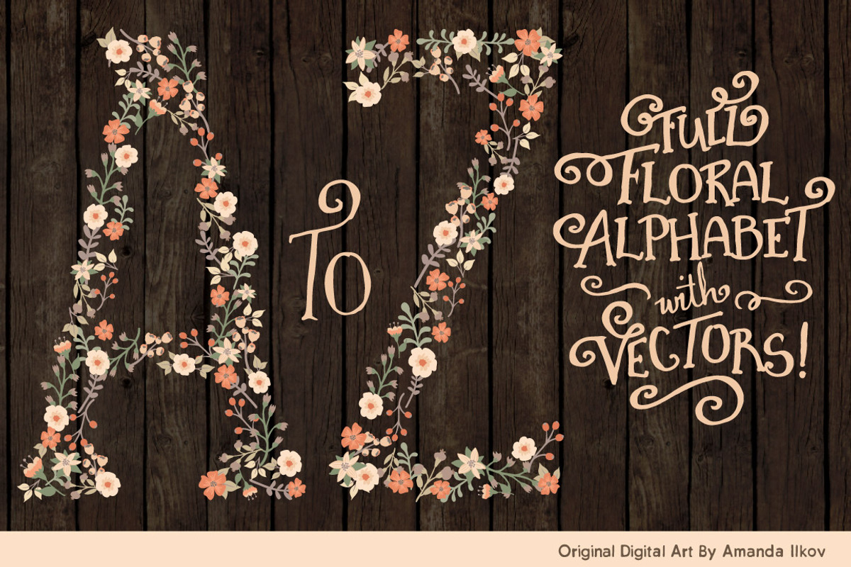 Peach Floral Alphabet Vectors & PNGs, an Illustration by Amanda Ilkov (Photo 2 of 5)