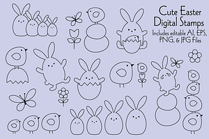 Cute Easter Digital Stamps Clipart