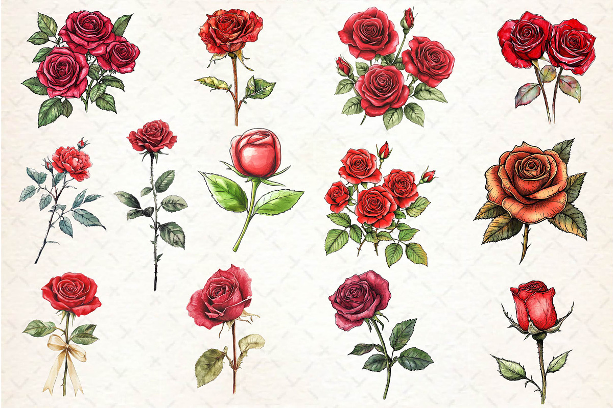 Red Lithograph Roses Clipart, an Illustration by Dream Creation (Photo 3 of 4)