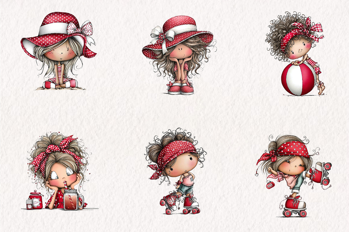 Whimsical Summer Girls Clipart, an Illustration by CreationArt (Photo 7 of 7)