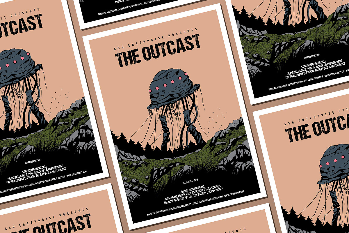 Hand Drawn Outcast Alien Robot Flyer, a Flyer Template by ashenterprise (Photo 3 of 3)
