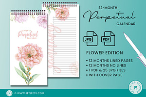 12 Month Flower Calendar Notepad