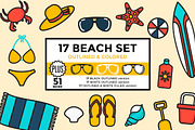 Beach Set Outlined & Colored, an Outline Icon by DeniseUytiepo (Thumbnail 1 of 5)
