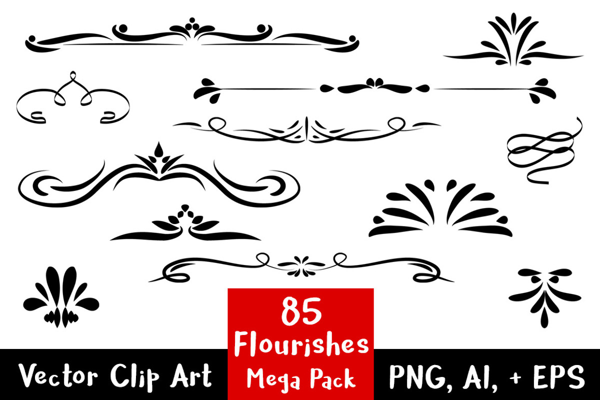 85 Flourishes- Clip Art Mega Pack, a Decorative Illustration by The Digital Download Shop (Photo 1 of 4)