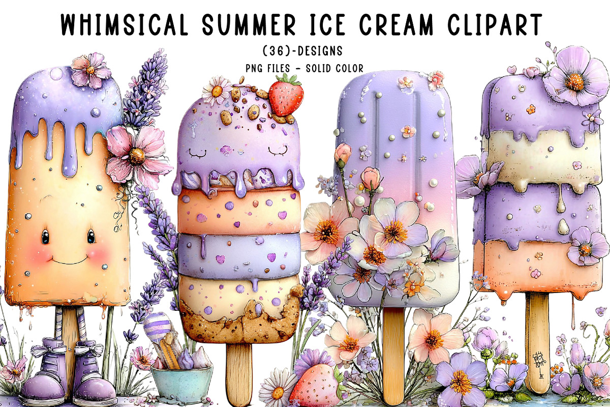 Whimsical Summer Ice Cream Clipart, an Illustration by CreationArt (Photo 1 of 7)