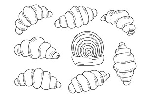 Set of croissants in doodle sketch, a Food Illustration by Tati_Kli