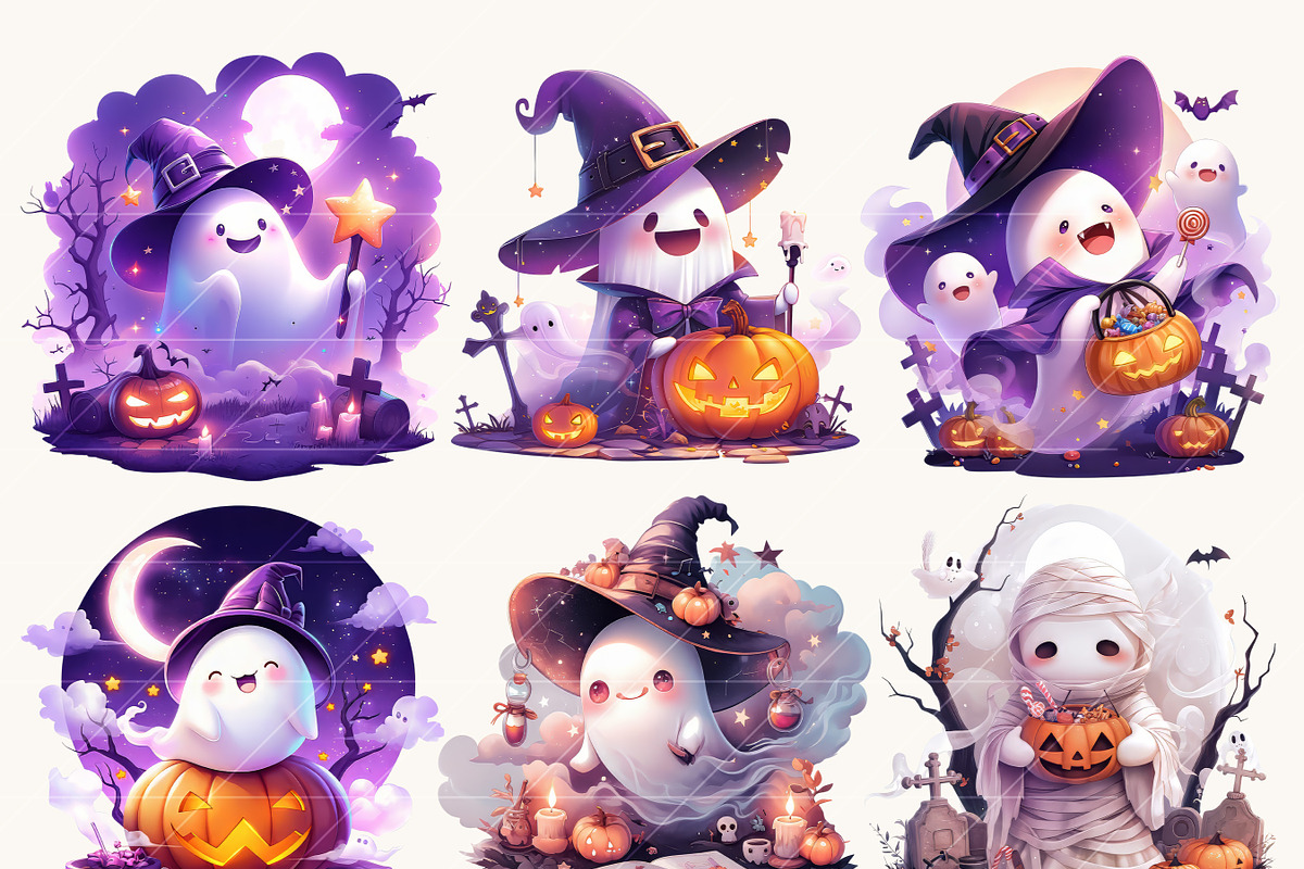 Cute Halloween Ghost Clipart Bundle, a Seasonal Illustration by Design Scotch (Photo 5 of 7)