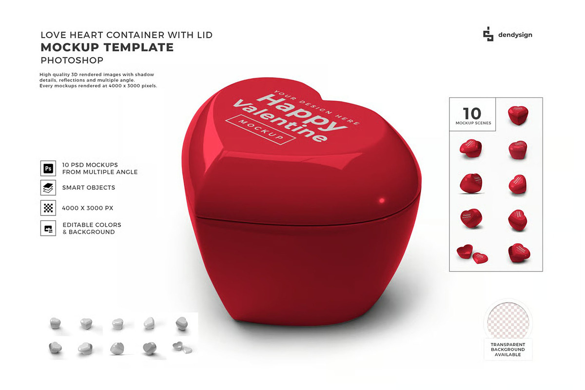Heart Container with Lid Mockup, a Cups & Container Mockup by DesignRushMarket (Photo 1 of 11)