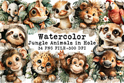 Jungle Animals in Hole Watercolour, an Illustration by Libby Wishes (Thumbnail 1 of 7)