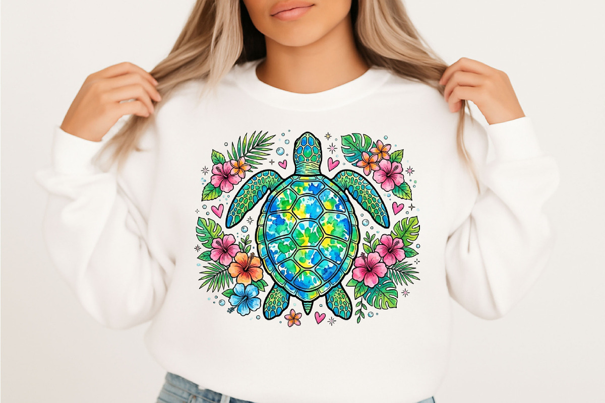 Summer Sea Turtle Waves Flowers PNG, an Illustration by Designking (Photo 2 of 6)