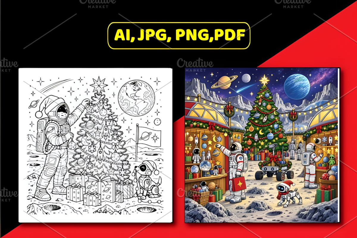 Christmas in Space Coloring Book, a Seasonal Illustration by Design Station (Photo 3 of 5)