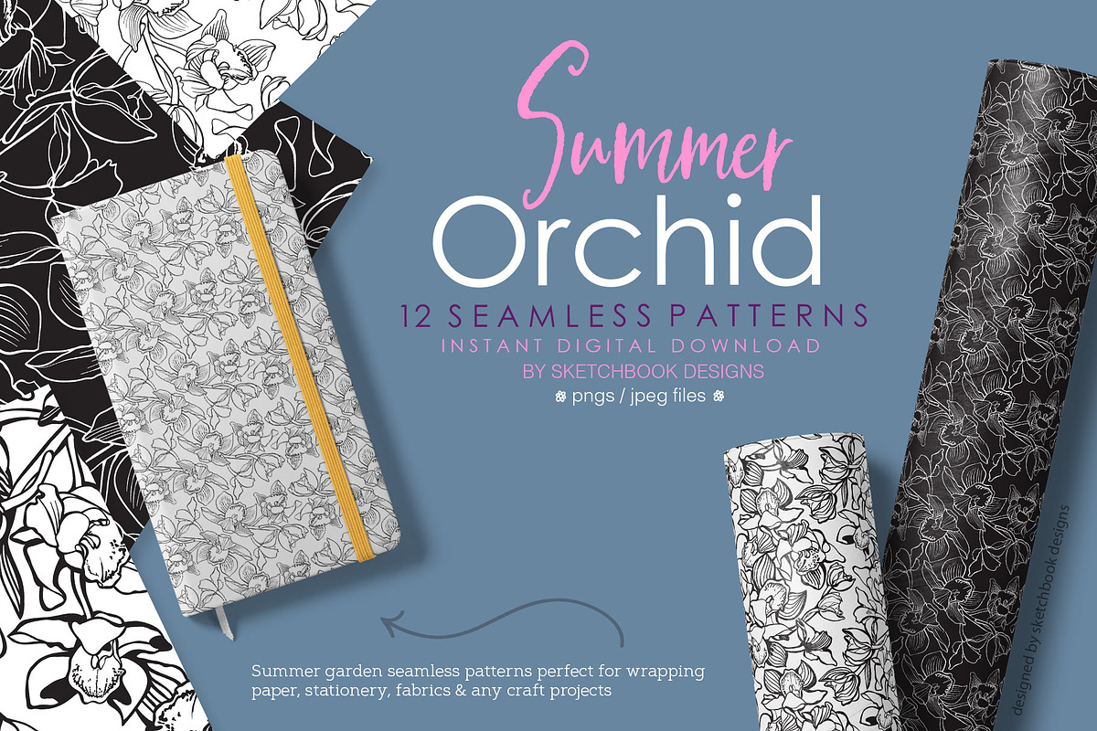 Summer Orchids Seamless Patterns, a Pattern Graphic by Sketchbook Designs (Photo 4 of 9)