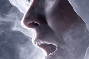 Mysterious figure emerging from fog with an expression of shock and fear, an Arts & Entertainment Photo by AlyaAnd