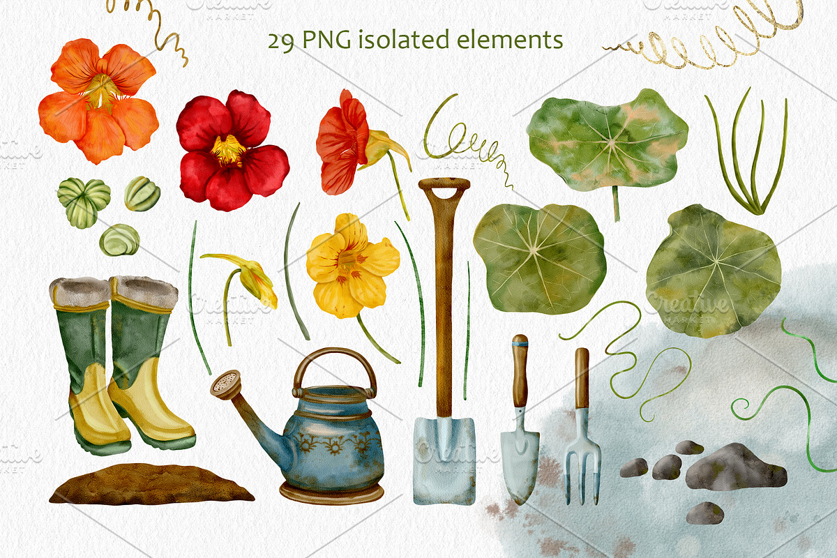 Summer garden watercolor clip art, an Illustration by ARTerria (Photo 3 of 11)