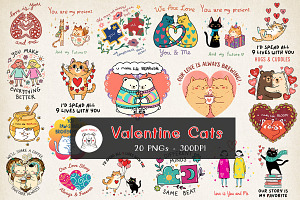 Valentine Cat PNG Bundle