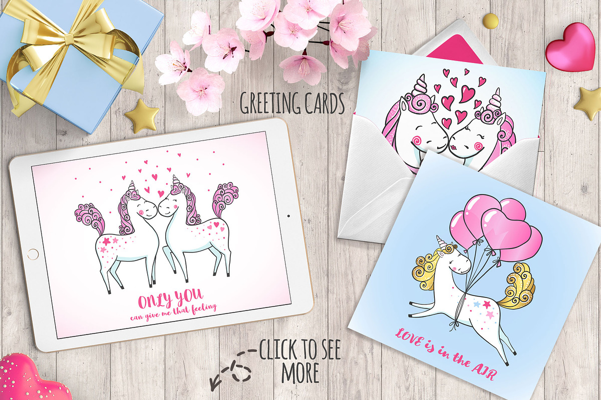 Romantic set with Cute Unicorns, a Decorative Illustration by MalniArt (Photo 2 of 6)