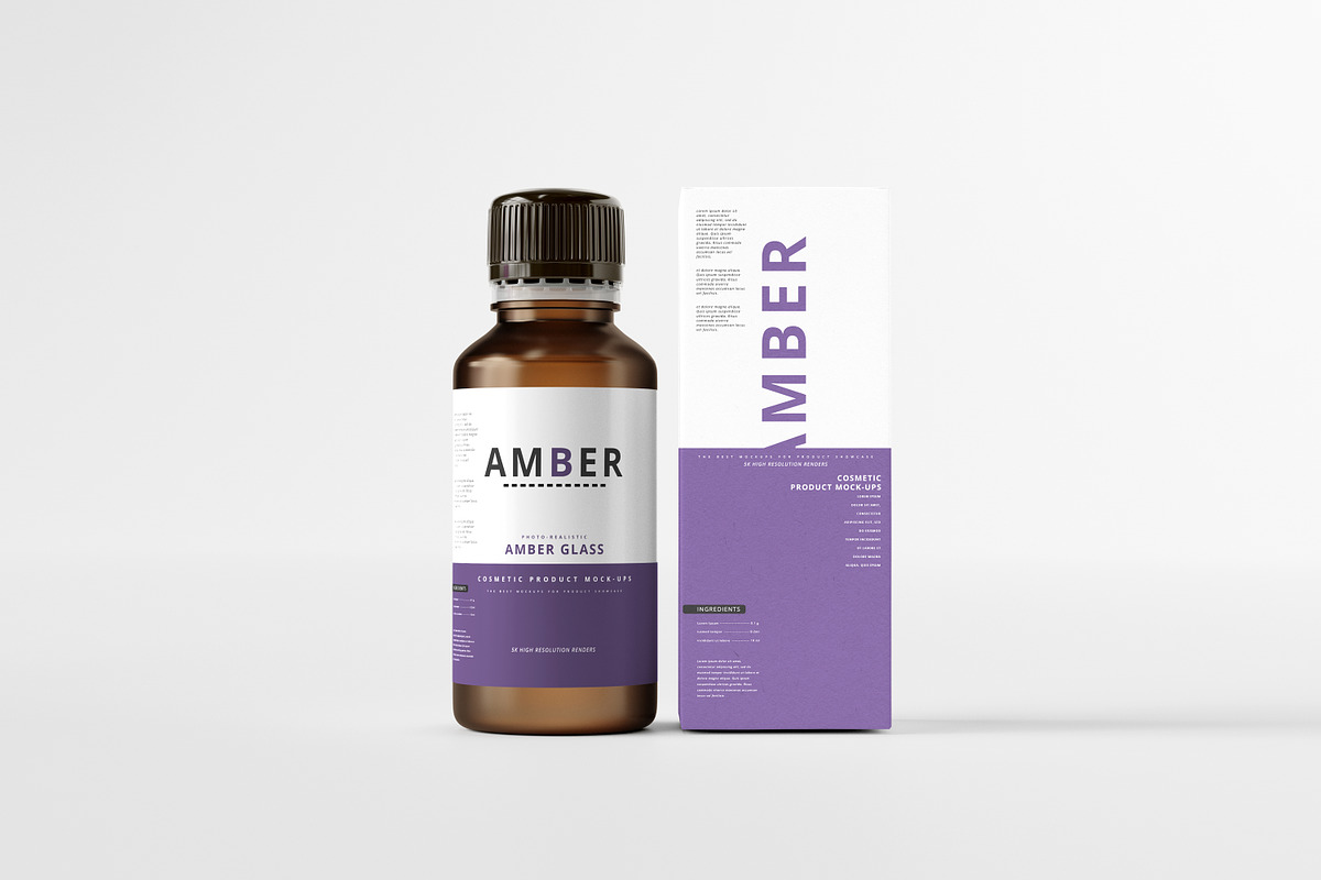 Amber Glass Bottle Mockup, a Cups & Container Mockup by pmvch (Photo 1 of 15)