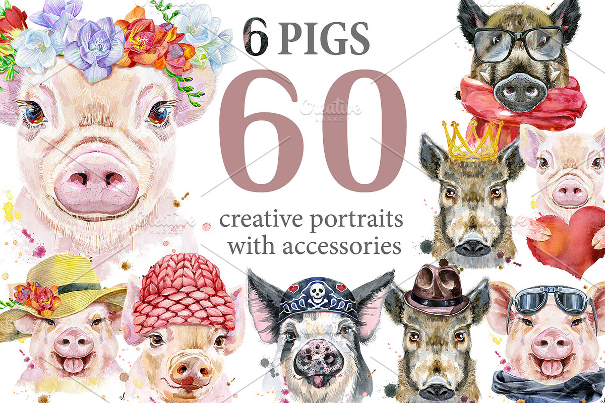 Watercolor pigs, an Animal Illustration by Watercolor fantasy (Photo 1 of 10)