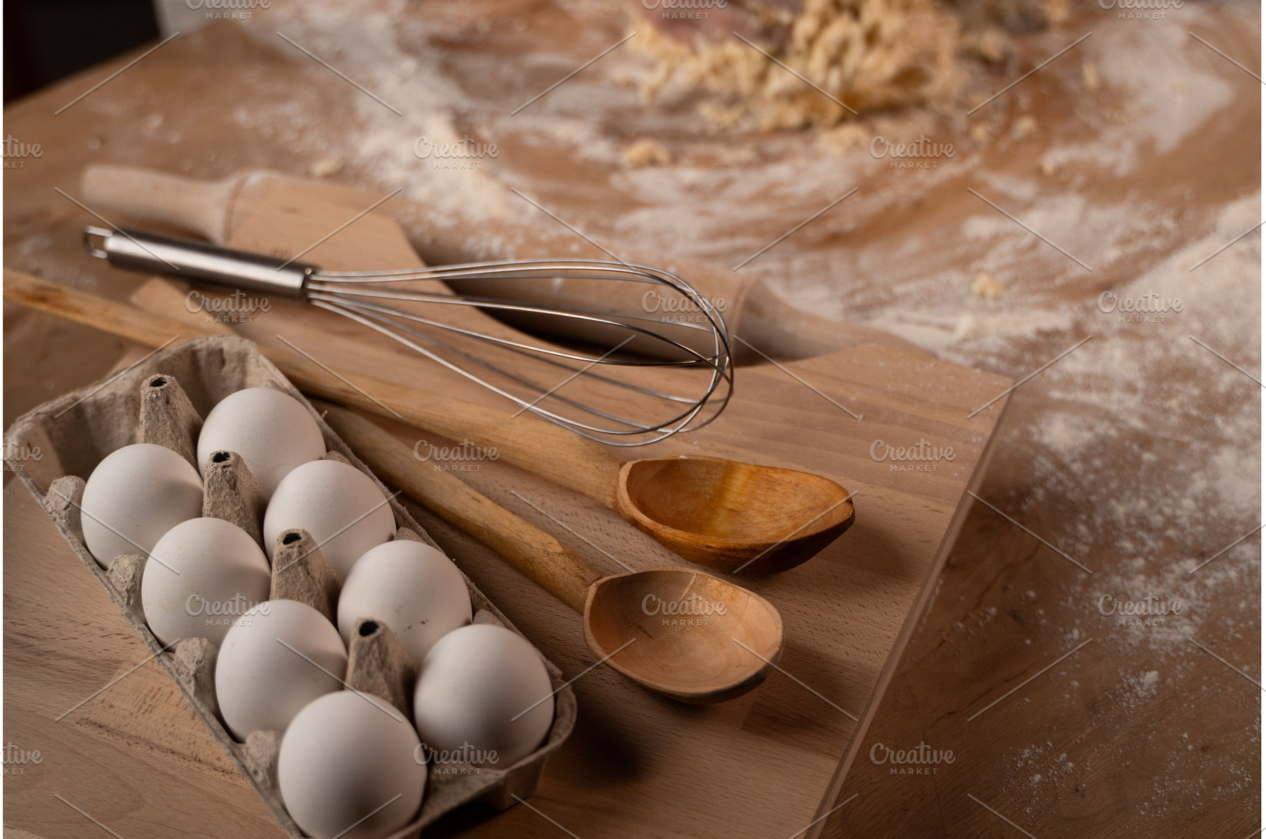 Cooking ingredients and baking tools, a Food & Drink Photo by volodymyrshtun13795