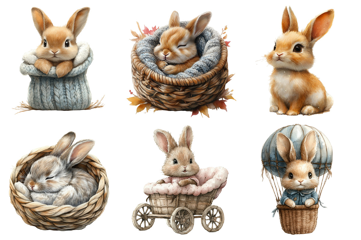 Hand-painted Bunny Nursery Clipart, an Illustration by SinaCreation (Photo 3 of 4)
