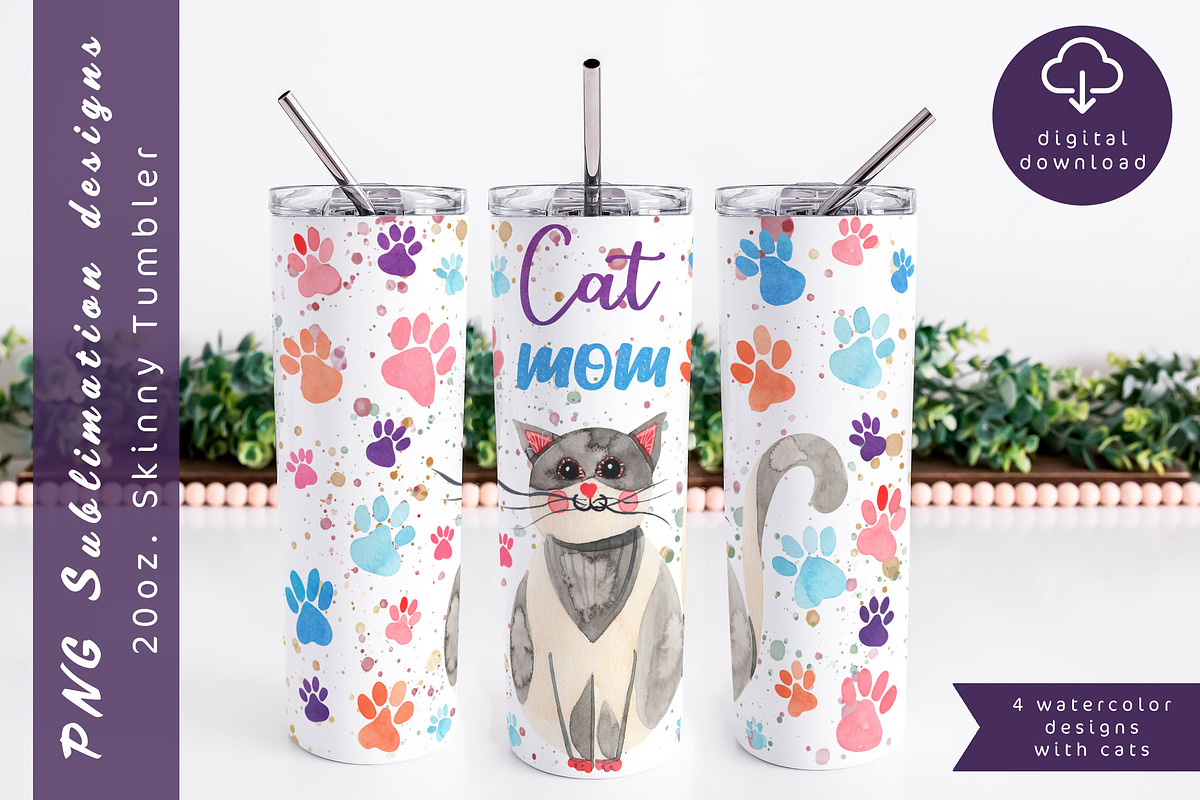 Cat mom tumbler wrap, an Object Graphic by AnastasiaWatercolor (Photo 2 of 6)