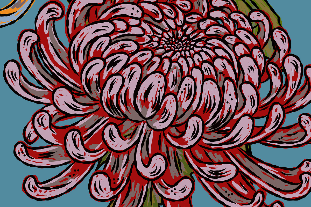 Chrysanthemum Floral Folk Motif, a Pattern Graphic by NayaChu (Photo 8 of 9)