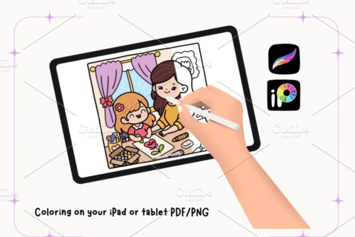 Happy Mother's Day Coloring Pages, a Seasonal Illustration by Design Station (Photo 4 of 4)