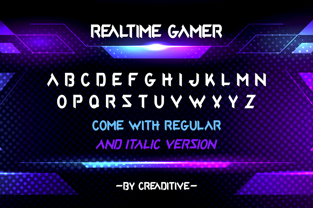 Realtime Gamer | Futuristic Typeface, a Sans Serif Font by Creaditive Design (Photo 6 of 6)