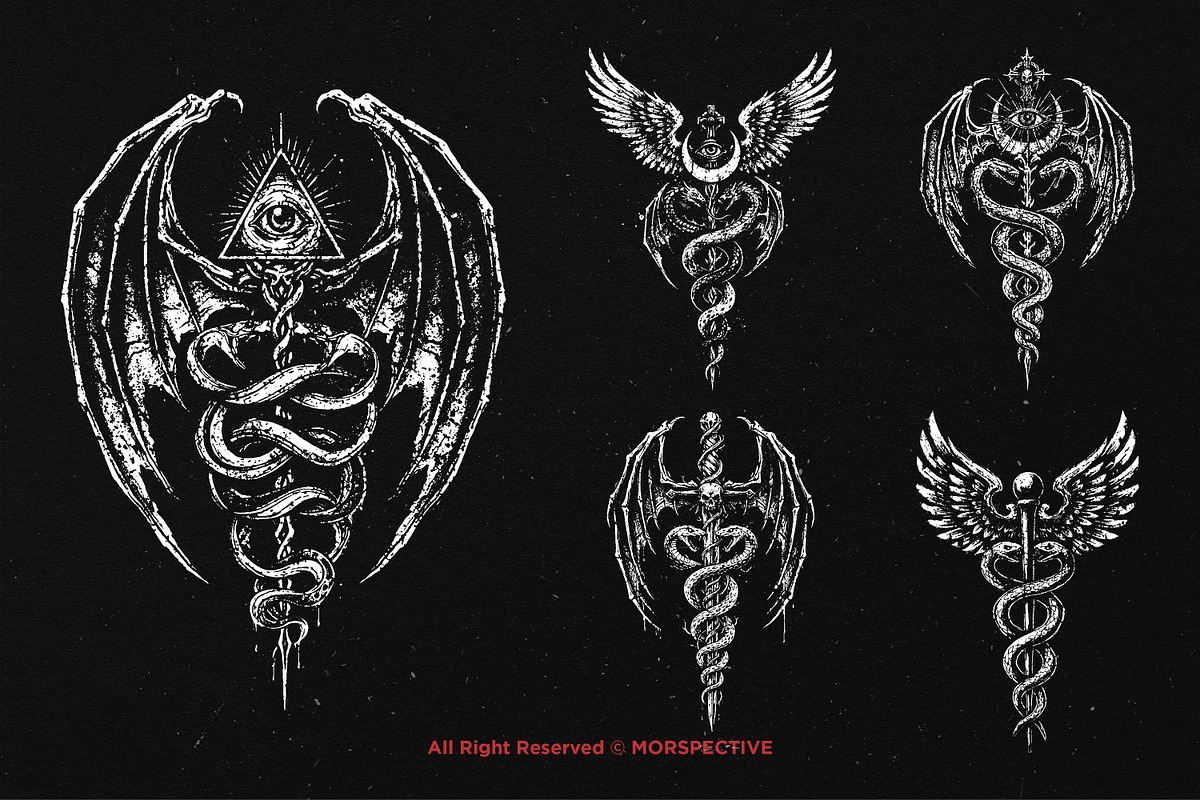 10 Bundle Dark Art Caduceus Snakes, an Illustration by Morspective (Photo 4 of 7)