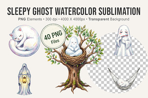 Sleepy Ghost Watercolor Sublimation, an Illustration by Artnoy