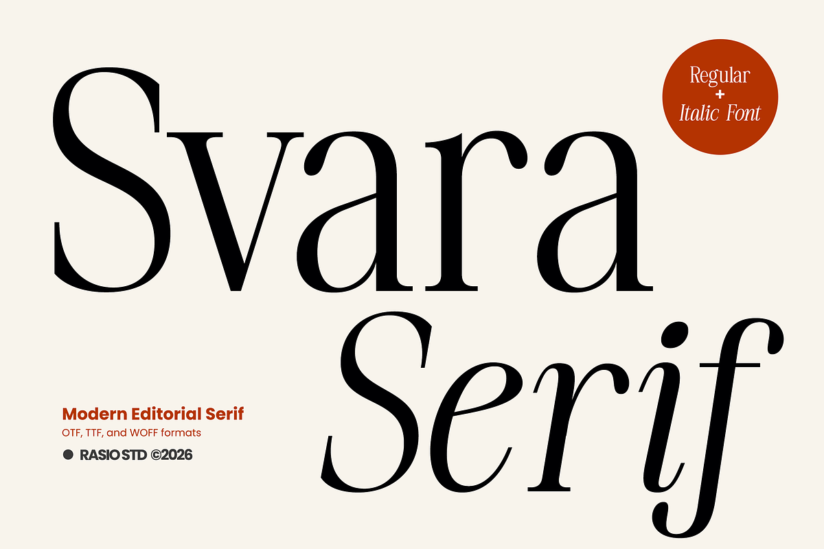 Svara Modern Editorial Serif Font, a Serif Font by Rasio Studio (Photo 1 of 11)