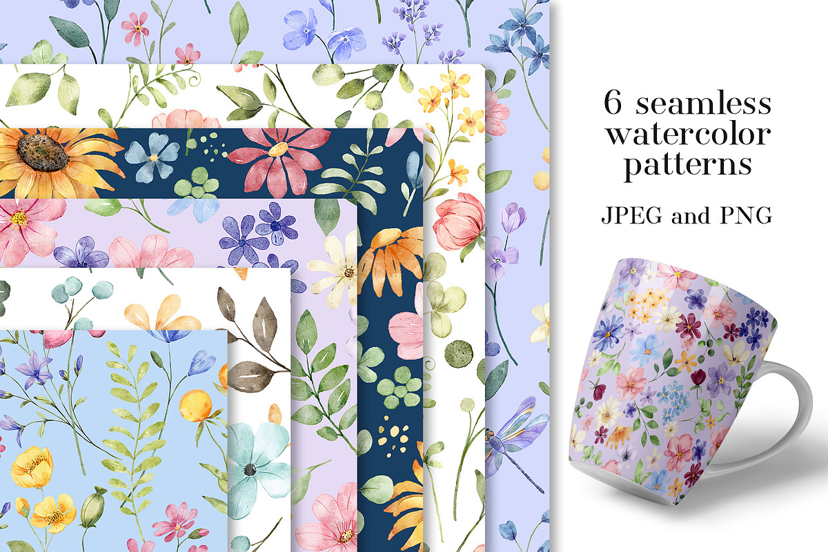 Seamless patterns wildflowers, a Pattern Graphic by Larisa Maslova (Photo 1 of 4)