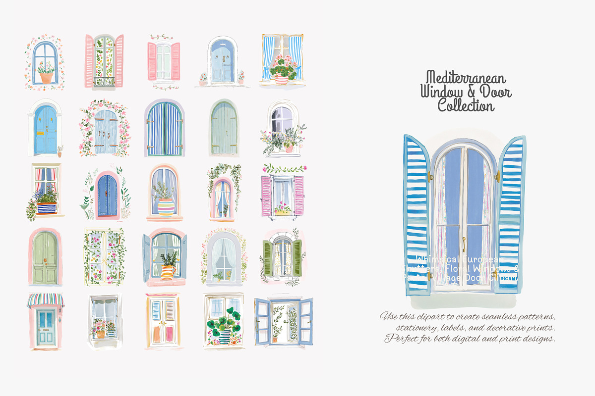Mediterranean window and door clipar, a Decorative Illustration by Patishop Art (Photo 6 of 10)