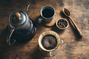Rustic Coffee Preparation, a Food & Drink Photo by Ocean Digital Art