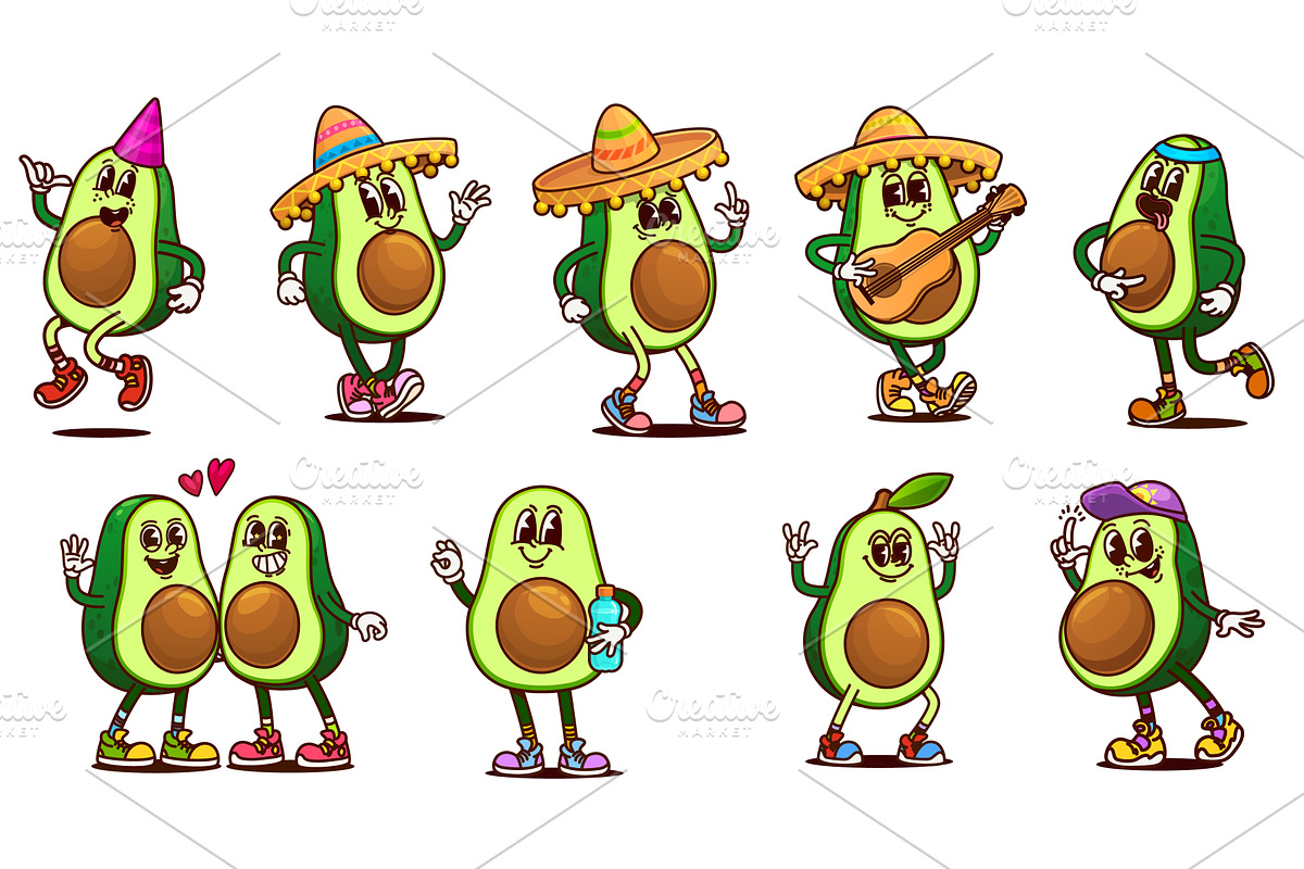 Cartoon funny groovy avocado, a Food Illustration by Vector Tradition