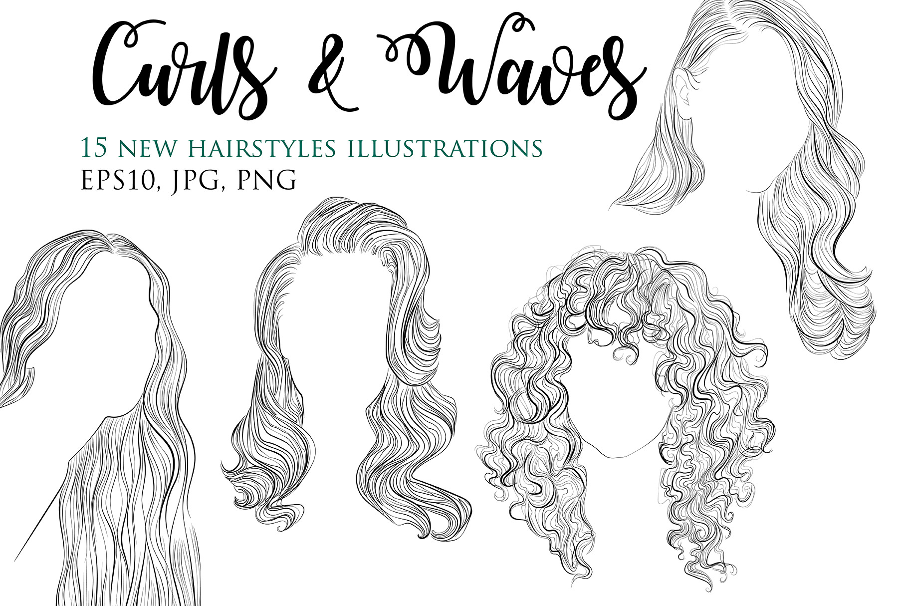 15 Curly And Wavy Line Hair Styles by Esylvia  Creative Market
