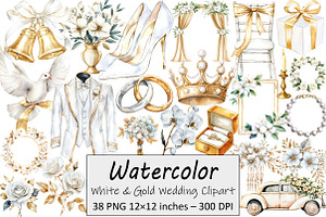 White & Gold Wedding Clipart, an Illustration by Design Market