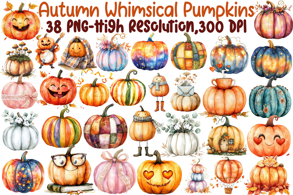 Autumn Whimsical Pumpkins Clipart, an Illustration by Sublimation Artist (Photo 1 of 6)