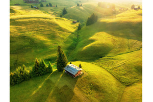 Aerial view of green alpine meadows, a Nature Photo by den-belitsky