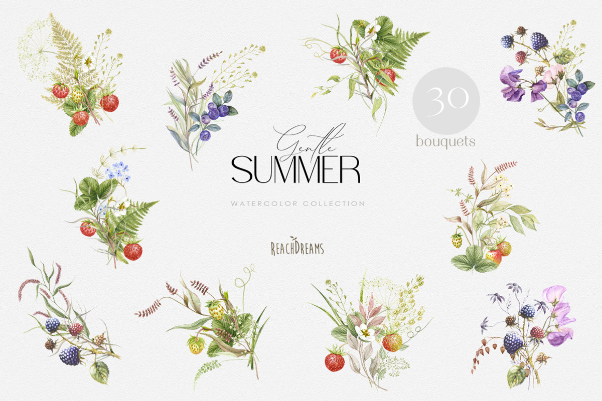 Meadow Flowers Strawberry Collection, a Decorative Illustration by ReachDreams (Photo 2 of 11)
